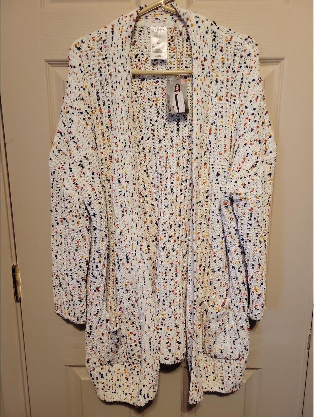 Serra Oversized Knit Cardigan S0weater S/M White Multi-Color Speckled